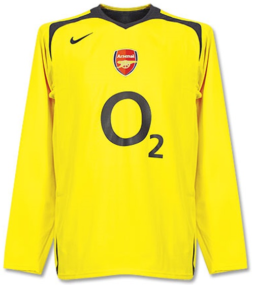 Arsenal 2005-2006 away yellow and dark grey jersey, long sleeve