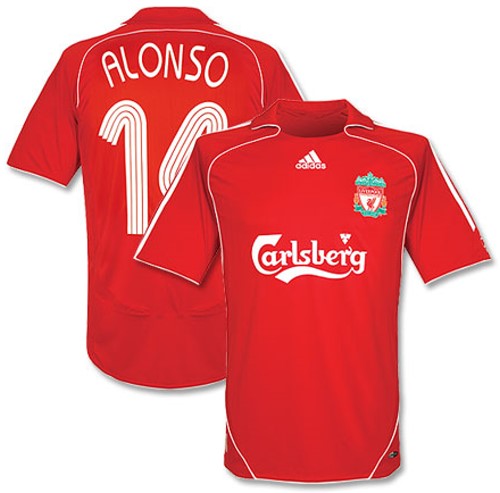 Liverpool 2006-2007 home red and white jersey