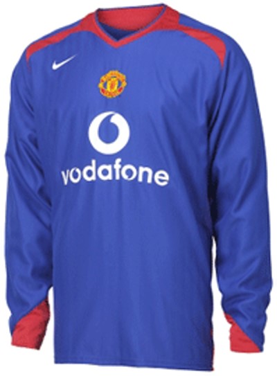 Manchester United 2005-2006 away blue and red jersey, long sleeve