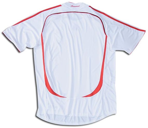 Milan 2006-2007 away white, red and black jersey, back view
