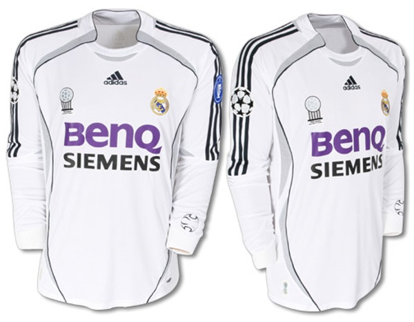 Real Madrid CF 2006-2007 home white and black jersey, long sleeve