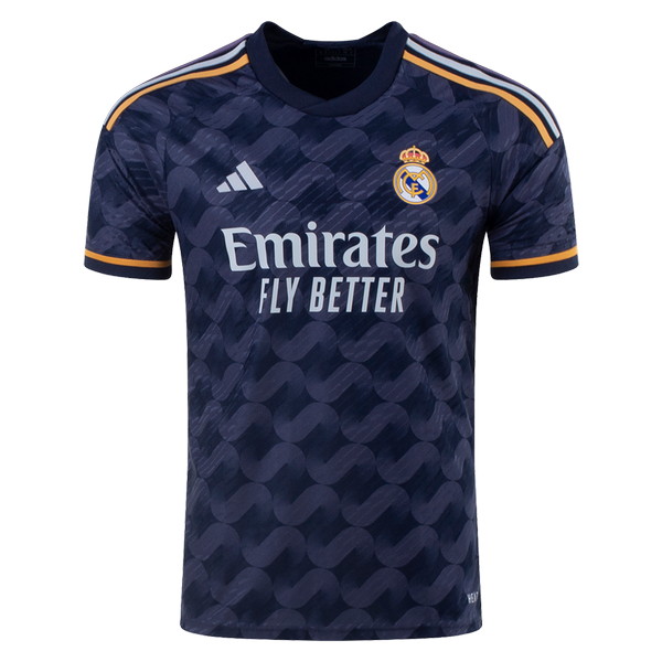 Real Madrid CF 2023-2024 away navy blue, gold, purple and gray jersey