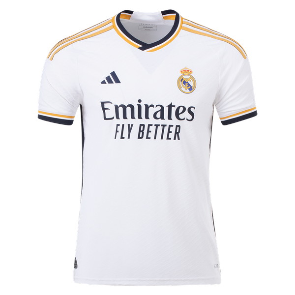 Real Madrid CF 2023-2024 home white, gold and navy blue jersey