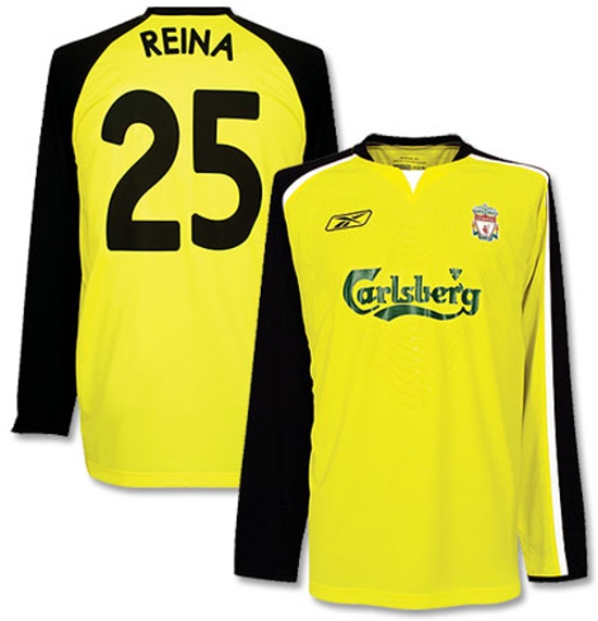 Liverpool 2004-2005 away yellow, black and white jersey, goalkeeper