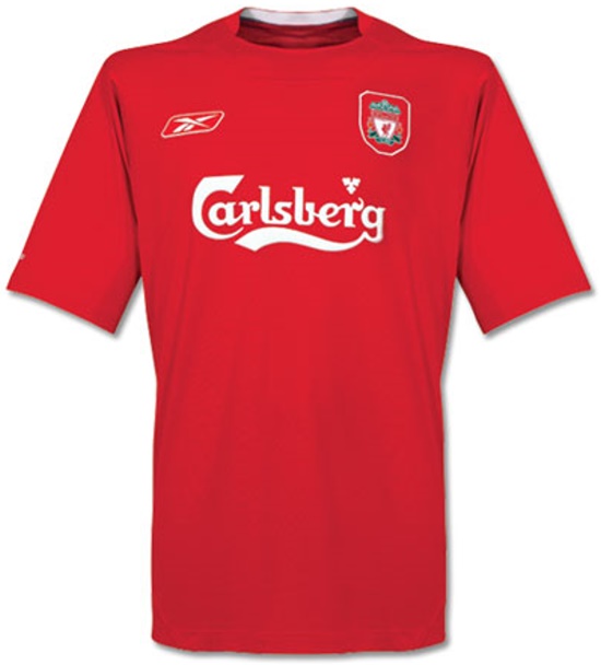 Liverpool 2004-2005 home red and white jersey