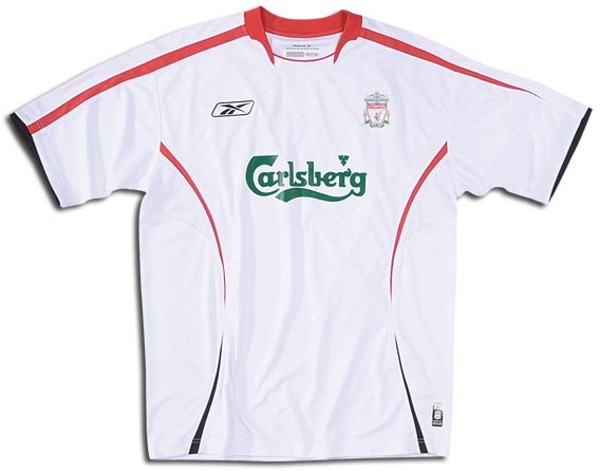 Liverpool 2005-2006 away white and red jersey