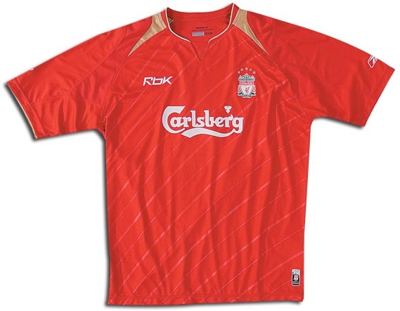 Liverpool 2005-2006 home red, gold and white jersey