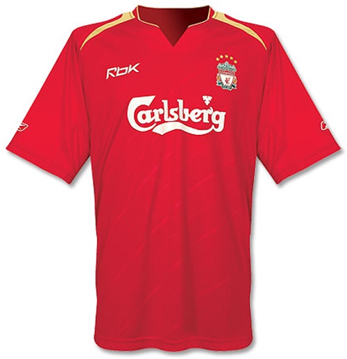 Liverpool 2005-2006 home red, yellow and white jersey