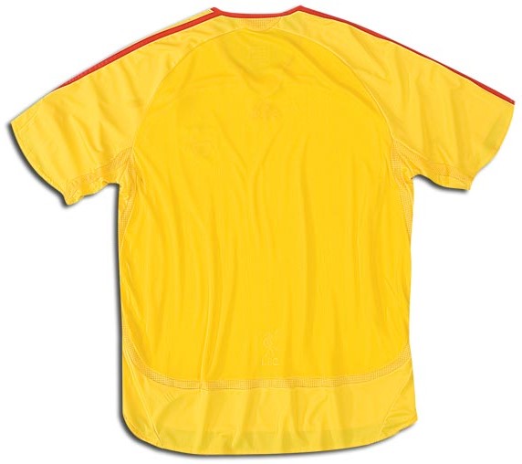 Liverpool 2006-2007 away yellow and red jersey, back view