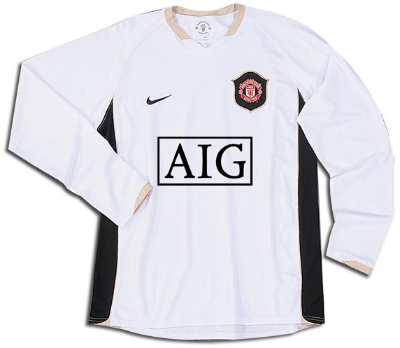 Manchester United 2006-2007 away white and black jersey, long sleeve
