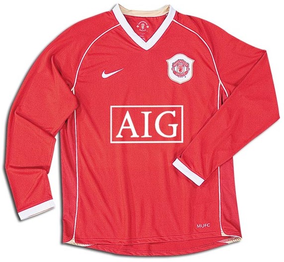 Manchester United 2006-2007 home red and white jersey, long sleeve