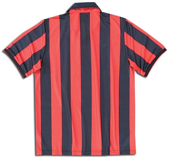 Milan 1989-1990 home red and black jersey, back view retro