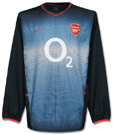 Arsenal 2003-2004 third blue, white and red jersey, long sleeve
