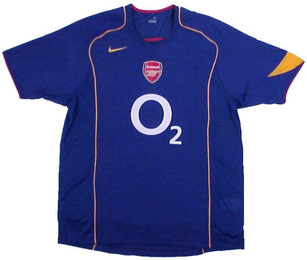 Arsenal 2004-2005 away blue and yellow jersey