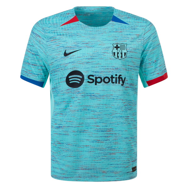 FC Barcelona 2023-2024 third turquoise, red and blue jersey