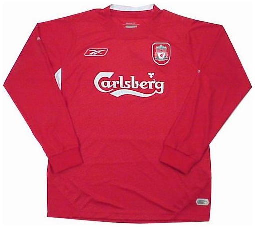 Liverpool 2003-2004 home red and white jersey, long sleeve