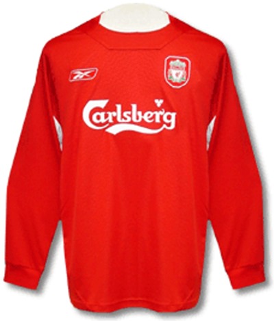 Liverpool 2005-2006 home red and white jersey, long sleeve