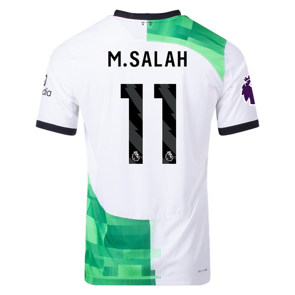 Liverpool 2023-2024 away white, green and black jersey, back view
