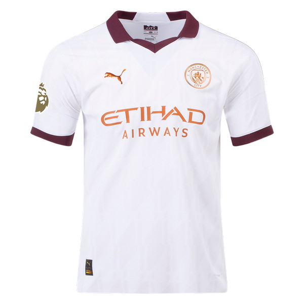 Manchester City 2023-2024 away white and aubergine jersey