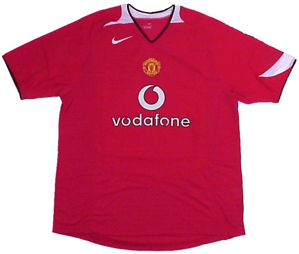 Manchester United 2004-2005 home red, white and black jersey