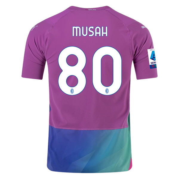 Milan 2023-2024 third purple, blue and green jersey, back view