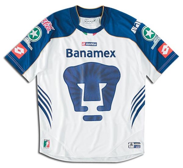 Pumas de la UNAM jerseys: 2006-2007 home white, blue and yellow jersey